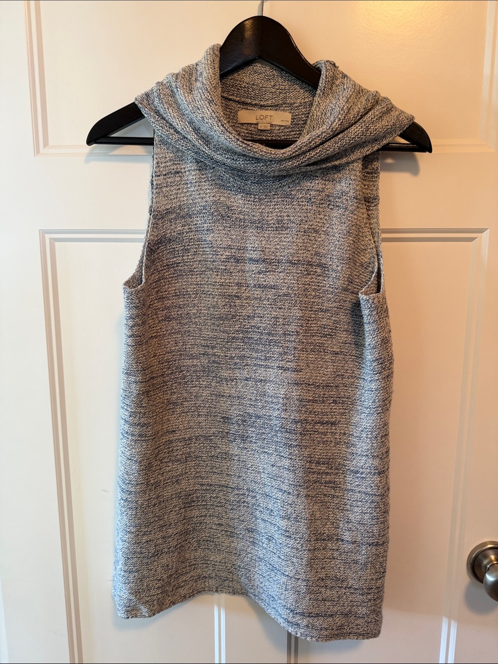 LOFT Blue/Cream Sleeveless Cowl Neck Knit Top